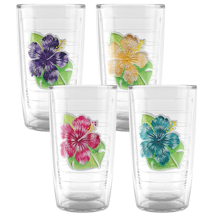 Tervis Island Hibiscus Collection Made in USA Double Walled Insulated Tumbler Cup Keeps Drinks Cold & Hot, 16oz 4pk, Assorted Island Hibiscus - No Lid