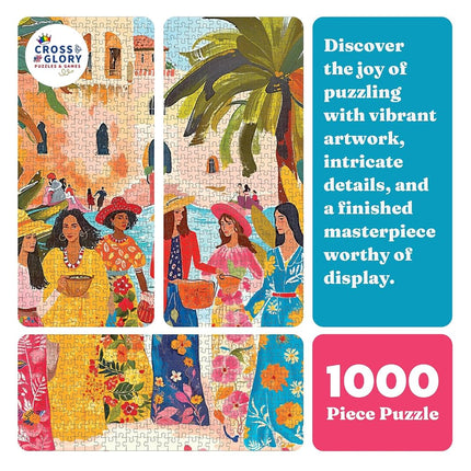 Saharan Sun: Fashion Under The Palms by Cross & Glory - 1000 Piece Moroccan Desert Jigsaw Puzzle, Eco-Friendly, Vibrant Colors, Ideal for Adult Puzzle Enthusiasts