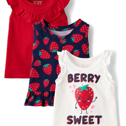 The Children's Place Baby Toddler Girls' Everyday Tank Tops, Sweet Strawberry 3-Pack, 2T