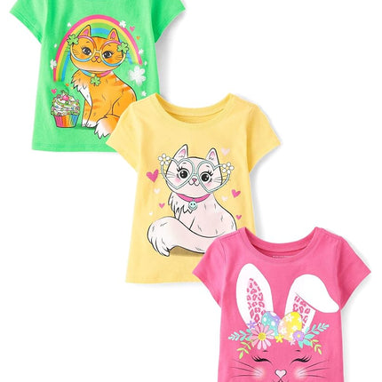 The Children's Place - All Holiday Baby & Toddler Short Sleeve T-Shirts Multipack, Cat/St Pats Cat/Easter Bunny 3 Pack, 3T