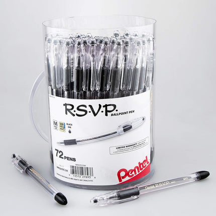 Pentel RSVP Ballpoint Pen, (1.0mm) Med Line, Black Ink, 72pk Canister (BK91PC72A)