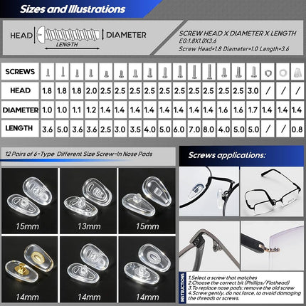Eyeglass Sunglass Repair Kit,MINGFIX Magnetic Eye Glasses Repairing Tool Kit with Assorted Screws,Nose Pads,Small Screwdriver Bit Set & Tweezer with Mini Travel Case for Glasses,Sunglasses and Others