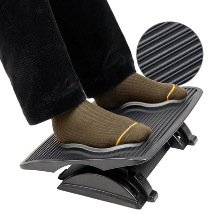 Mind Reader Foot Rest, Under Desk at Work, Ergonomic, Height Adjustable, Office, Plastic, 17.5" L x 13.5" W x 3.5" H, Black