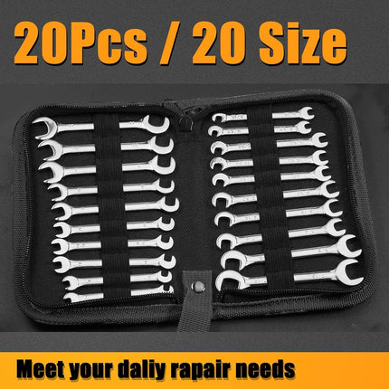SPEEDWOX Mini Double Open End Wrench Set, 10-Piece Metric & SAE, Super-Thin Angled Heads, Made of Premium Carbon Steel, Includes Storage Pouch
