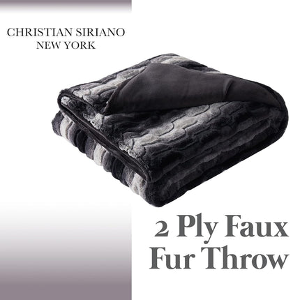 Christian Siriano Black Faux Fur Throw in Gift Box, Black and Brown Polyester, 1-Piece Giftable Throw Blanket, Oeko-TEX Certified Confidence