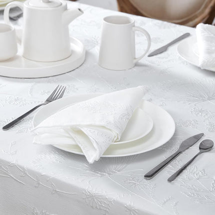 Laura Ashley Tablecloth Raised Woven Embroidered Jacquard Fabric, Wrinkle Resistant for Dining, Holiday, Party, Wedding or Banquet, 60" x 120", Cynthia White
