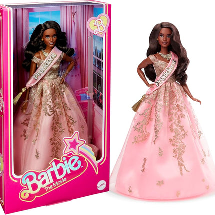 Barbie The Movie Doll, President Barbie Collectible Wearing Shimmery Pink and Gold Dress with Sash, HPK05