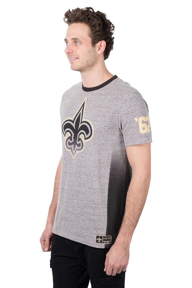 Camiseta Icer Brands NFL para hombre New Orleans Saints Vintage Ombre de manga corta, talla pequeña, color gris