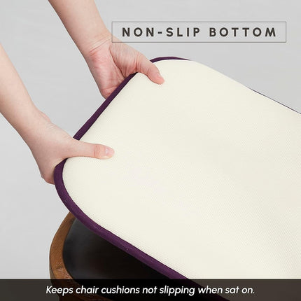 Elegant Comfort 4 Pack Chair Cushion Covers - Skid-Proof Rubber Backing - 16 x 16 Inch - Thick Dining Square Shape Seat Covers - Comfortable Textured Chair Pads with Ties - Honeycomb Pattern, Purple