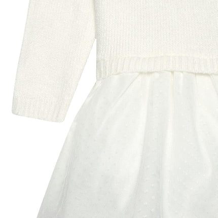 Gerber Baby and Toddler Girls Sweater Dress with Tulle Skirt, White, 12 Months
