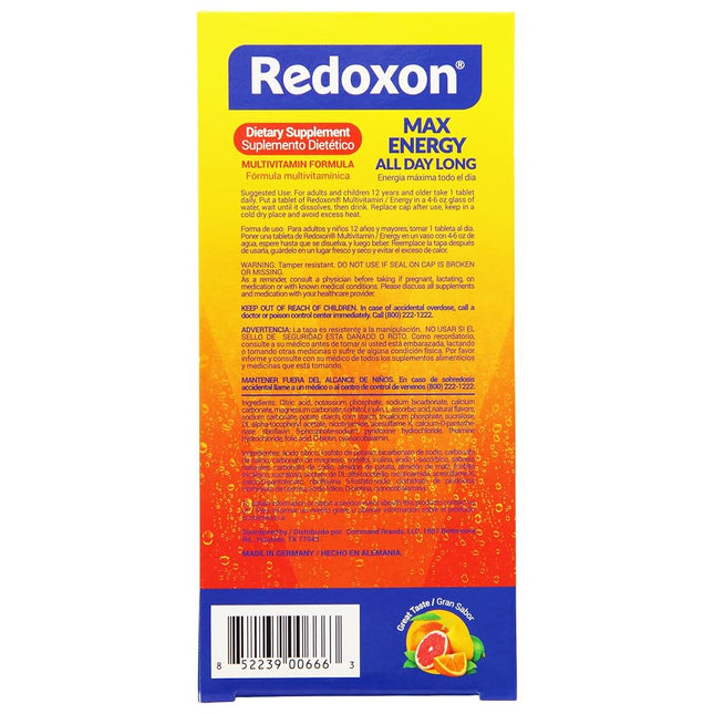 Redoxon Max Energy, Helps Support Inmune System, Citrus Flavor, 20 Effervescent Tablets, 2.82 Oz, Box