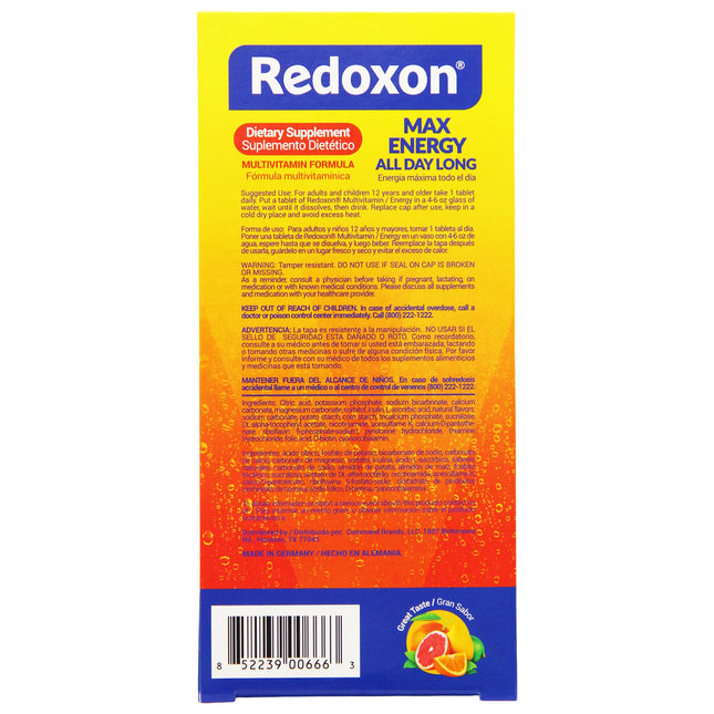 Redoxon Max Energy, Helps Support Inmune System, Citrus Flavor, 20 Effervescent Tablets, 2.82 Oz, Box
