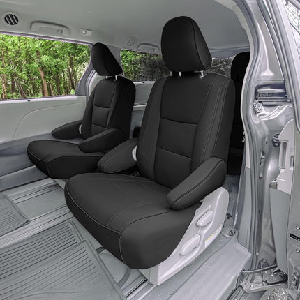 FH Group Housses de siège auto sur mesure pour Toyota Sienna 7 passagers 2011-2020, housse de siège auto pour deuxième rangée, housses de siège automobile en similicuir noir, housses de siège imperméables et lavables
