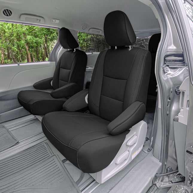 FH Group Custom Fit Car Seat Covers for 2011-2020 Toyota Sienna 7 Passenger, Car Seat Cover 2nd Row, Automotive Seat Covers in Black Faux Leather, Waterproof and Washable Seat Covers