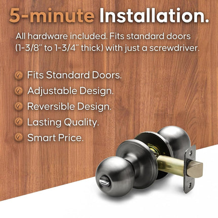 Copper Creek BK2030AN Ball Door Knob, Privacy Function, 1 Pack, in Antique Nickel