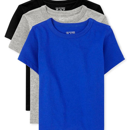 The Children's Place Baby-Boys and Toddler Basic Short Sleeve Tee, Black/Grey/Blue 3-Pack, 4T