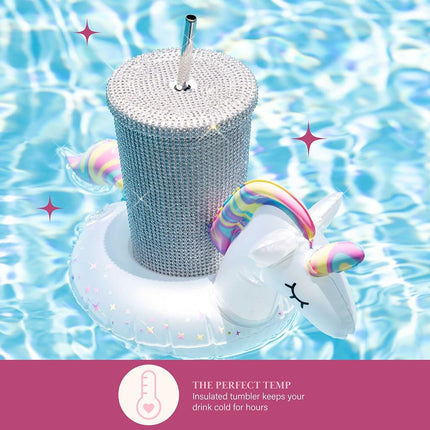 Paris Hilton Diamond Bling Water Tumbler with Lid and Straw, Vacuum Insulated Stainless Steel, Bedazzled with Over 3700 Rhinestones, 16.9-Ounce, Silver