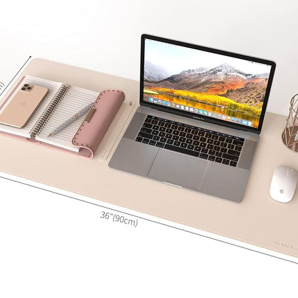 RENMTURE Dual-Sided Desk Pad, Natural Cork & PU Leather Large Mouse mats for Office and Home Work, Desk Protector Non-Slip, Waterproof, Easy Clean (Dark Coffee, 36"x17")