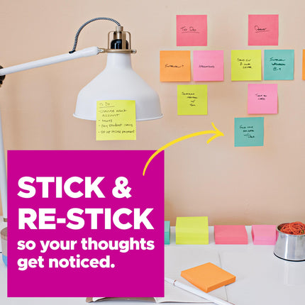 Post-it Super Sticky Notes, 4x4 in, 6 Pads, 2X The Sticking Power, Supernova Neons, Bright Colors, Recyclable (675-6SSMIA)