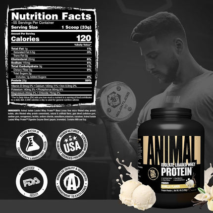 Universal Nutrition Animal Whey Isolate Loaded Whey Protein Powder Supplement, Vanilla, 4 Pound