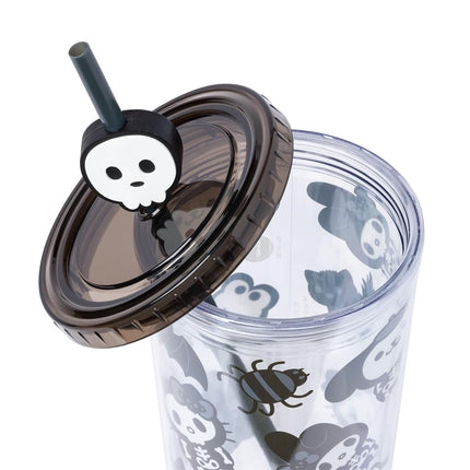 Vaso frío de plástico Silver Buffalo Sanrio Hello Kitty and Friends Spooky Halloween con tapa y pajita con Hello Kitty, Badtz Maru, Purin, Keroppi y Chococat, 710 ml