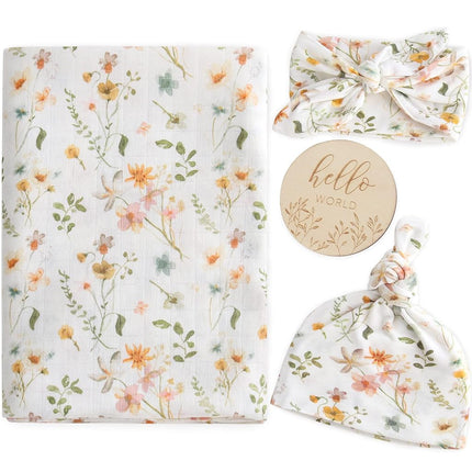 LifeTree Newborn Swaddle Set with Matching Hat and