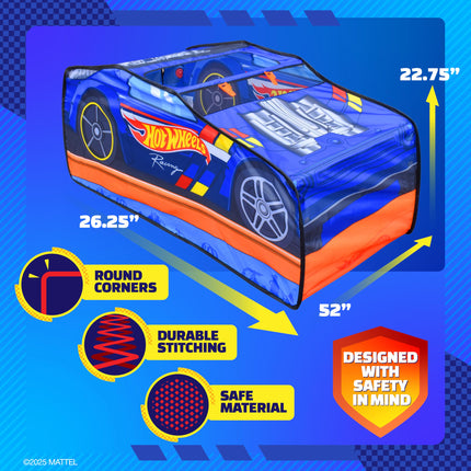 Hot Wheels� Pop Up Play Tent, Playhouse for Boys, Race Car Tent with Connections for Hot Wheels Tracks, Indoor Playspace with Roll-Up Door & Roof Opening, Easy Setup, Folds Flat for Storage