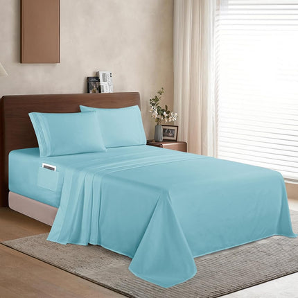 Elegant Comfort Luxury 1500 Premium Hotel Quality Microfiber 4-Piece Sheet Set - Soft, All Around Elastic 18-24 Inches Deep Fitted Sheet - Extra Deep Pocket Sheets, Twin/Twin XL, Aqua
