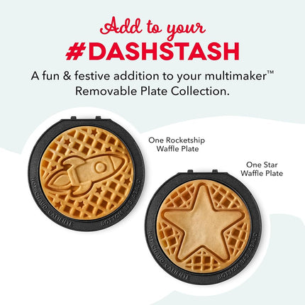 DASH Multimaker Mini System Deux plaques à gaufres amovibles antiadhésives en céramique de 10 cm (Fusée & Étoile) - Paquet de 2 plaques compatibles avec le Dash MultiMaker Mini System, surface antiadhésive en céramique