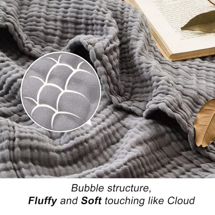 EMME, 100% Cotton Muslin Blanket 6 Layers for Adults and Children, 55 x 75 inches, Lightweight, Soft and Breathable for All Seasons, Pre-shrunk Gauze Blanket, Grey