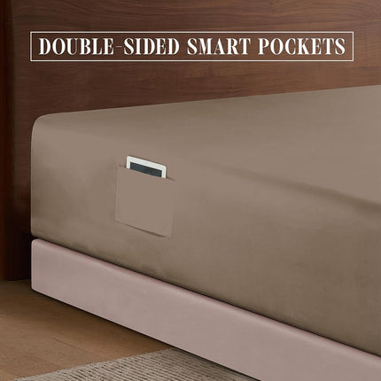 Elegant Comfort 1500 Premium Hotel Quality 18-24 Inches Deep - Extra Deep Pocket Single Fitted Sheet for High Mattress, Luxury and Softest, Smart Pocket - Wrinkle Free, King, Taupe