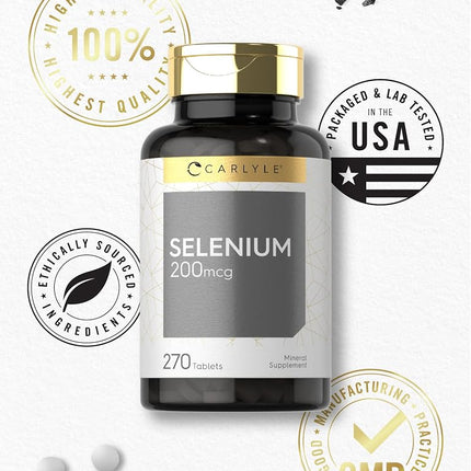 Selenium 200mcg | 270 Tablets | Vegetarian, Non-GMO & Gluten Free Supplement | by Carlyle