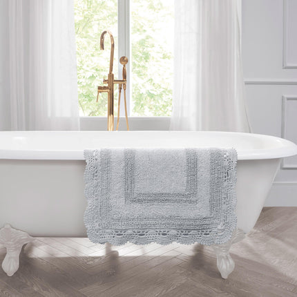 Laura Ashley Crochet Cotton 24x40 Bath Rug, Light Grey