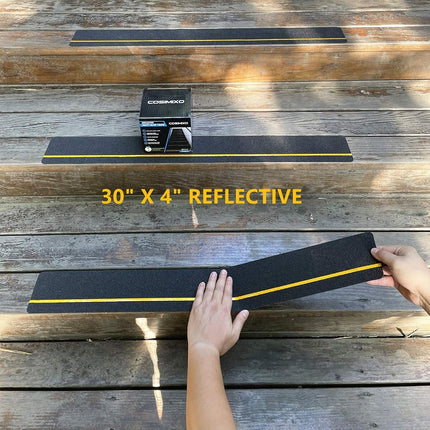 4" x 30" 10Pack Anti Slip Stair Tread with Reflective Stripe,Best Grip Non Slip Tape,Non Skid Tape, High Traction Adhesive for Stairs Step, Black Cosimixo