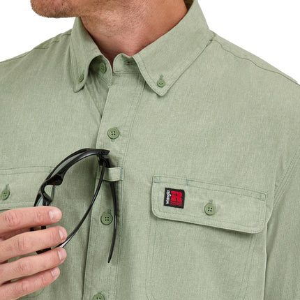Wrangler Men's Short-Sleeve Vented Button-Down Work Shirt, Hedge Green Heather, Large