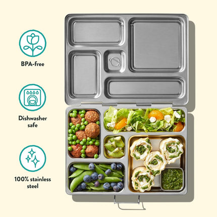PlanetBox Rover Stainless Steel Bento Box Style Lunch Box for Kids with 5 Compartments – Durable, Dishwasher Safe and BPA-Free Food Container