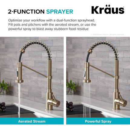 Kraus KPF-1610SFACB Bolden 18-Inch Single Handle Commercial Style Pull-Down Kitchen Faucet with Dual Function Sprayer, Spot Free Antique Champagne Bronze