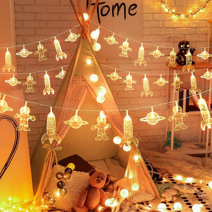 20 LED Children's Room LED String Light Astronaut Spaceship Rocket Pendants Holiday Party Lights Wall Window Nursery or Kids Room Decor Wedding Around The Garden Party Patio Christmas (Warm White)