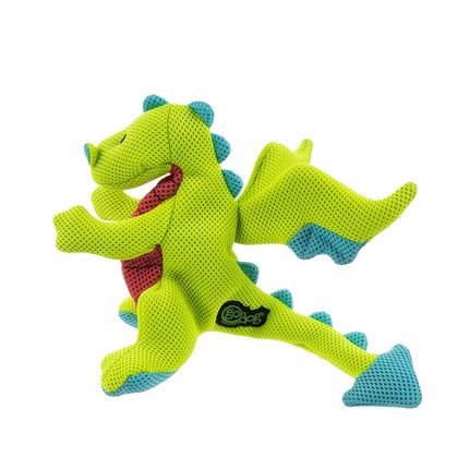 goDog Mesh Dragons Squeaky Plush Dog Toy, Double Chew Guard Technology - Green, Small