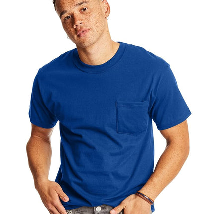 Hanes Men's Heavyweight Pocket T-Shirt, Beefy-T Full-Cut Cotton Pocket Tee for Men, Crewneck T-Shirt for Men, 1 or 2 Pack, Deep Royal - 2 Pack, S