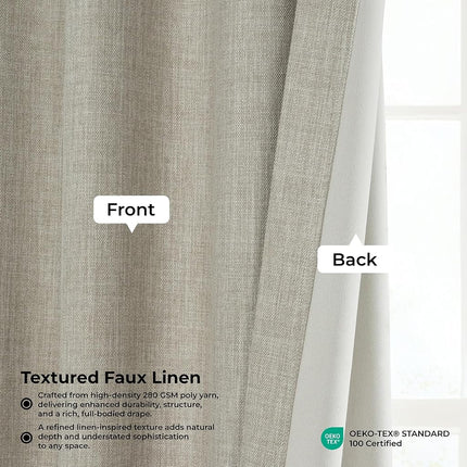 HPD Half Price Drapes Cortinas Opacas de Lino Sintético - Cortinas de Lino de Lujo de 96 Pulgadas de Largo para Dormitorio y Sala de Estar (1 Panel), 50W X 96L, Avena