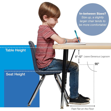 12" School Stack Chair, Stacking Student Chairs with Chromed Steel Legs and Nylon Swivel Glides - Navy (6-Pack)