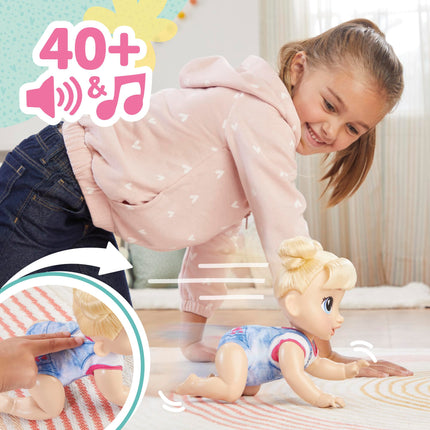 Baby Alive Crawl 'n Play Harper Hugs Electronic Crawling Baby Doll Set, Blonde Hair, Kids Toys for Girls & Boys 3 Years & Up, 27 cm/10.75 inches