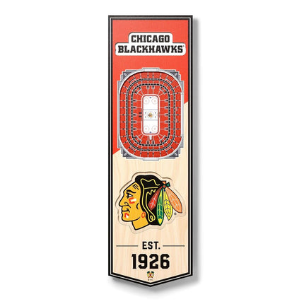 YouTheFan NHL Chicago Blackhawks - United Center 3D Banner, Team Colors, 6" x 19"