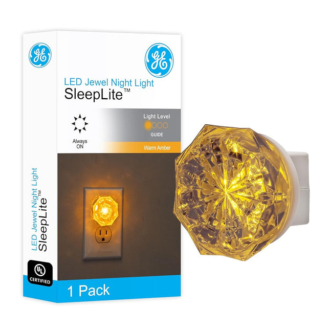 GE Jewel LED Night Light, Plug-in, Always On, Amber, UL-Certified, Energy Efficient, Ideal Nightlight for Bedroom, Bathroom, Nursery, Hallway, Kitchen, 11291
