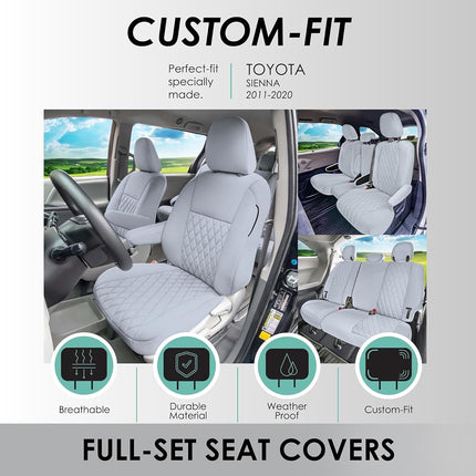 Fundas de asiento de coche FH Group a medida para Toyota Sienna 2011-2020, juego completo de fundas de asiento de coche, fundas de asiento de automóvil de 8 plazas en neopreno gris sólido, fundas de asiento impermeables y lavables