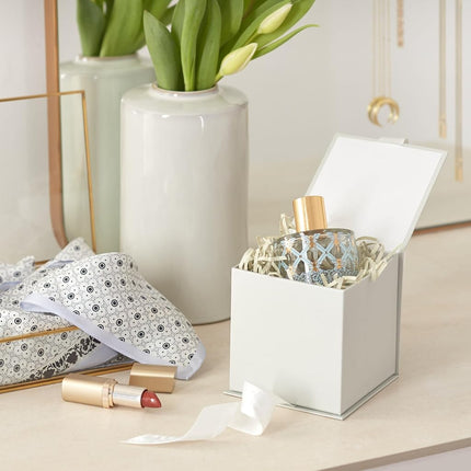 Hallmark Small Gift Box with Bow and Shredded Paper Fill (Cream White 4 inch Gift Box) for Weddings, Bridal Showers, Graduations, Birthdays, Bridesmaids Gifts, All Occasion