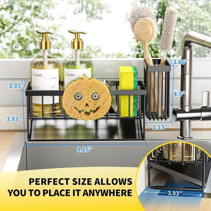 Cisily Sink Caddy With Smiley Face Sponge Holder, 304 Stainless Steel Rustproof(Black)