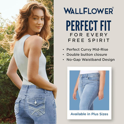 WallFlower Women's Luscious Curvy Bootcut Mid-Rise Insta Stretch Juniors Jeans (Standard and Plus), Camille, 16 Short
