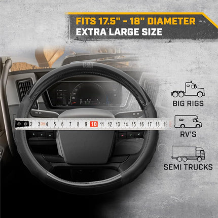 Cat® BigGrip Faux Black Leather Semi Truck Steering Wheel Cover, Fits RV and Big Rig Trucker, Steering Wheel Cover for Trucks 18 Wheeler - X-Large 17.5" - 18" Inches